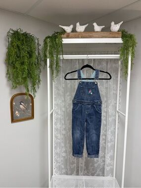 Vintage OshKosh Genuine Kids 4T Denim Overalls 100% Cotton Embroidered Girls
